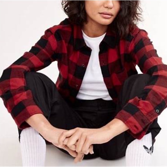 TNA | Iconic Red Plaid Button Down Shirt | Boyfriend Fit - Picture 2 of 8